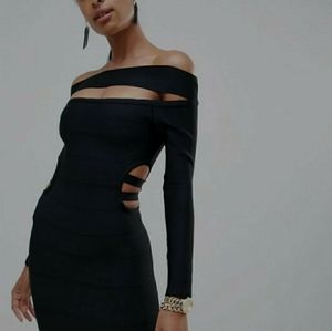 off shoulder mini bandage dress with cut ou